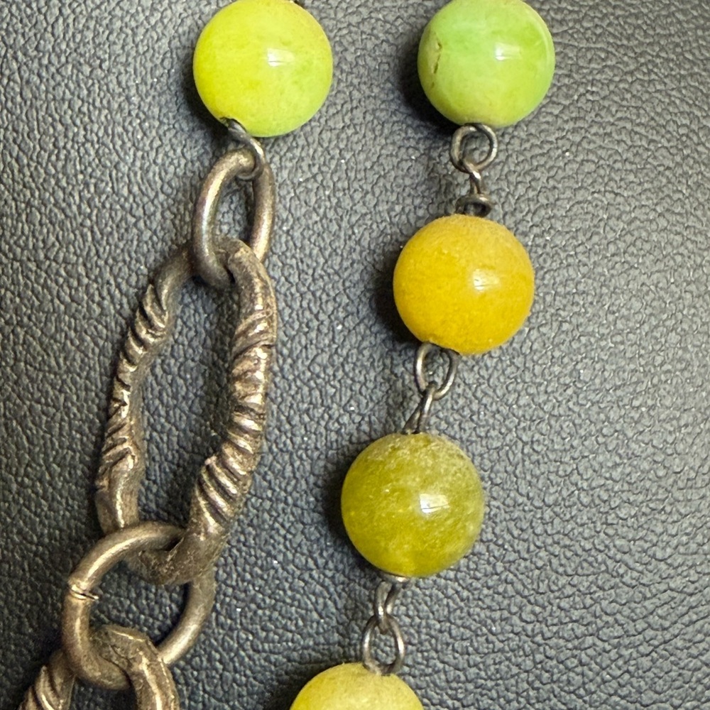 Vintage Rustic Elegant Green and Yellow Beaded Sterling Necklace - Picture 15 of 16